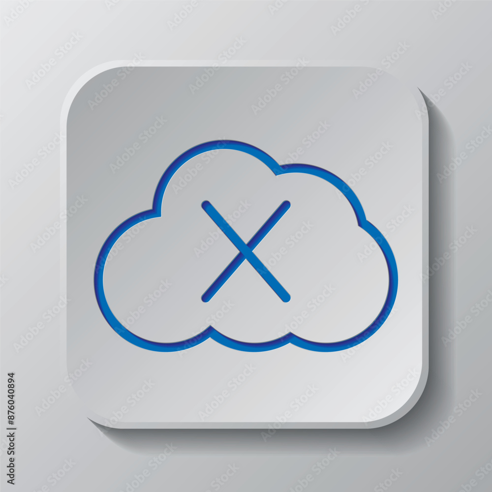 Deny, cloud simple icon vector. Flat design. Paper cut design. Cutted blue symbol with shadow. Gray badge button, gray background Deny, cloud simple icon vector. Flat design. Paper cut design. Cutted blue symbol with shadow. Gray badge button, gray background