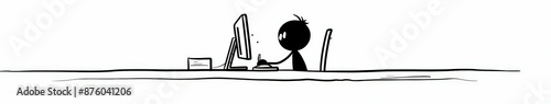 Stick Figure Working At Computer