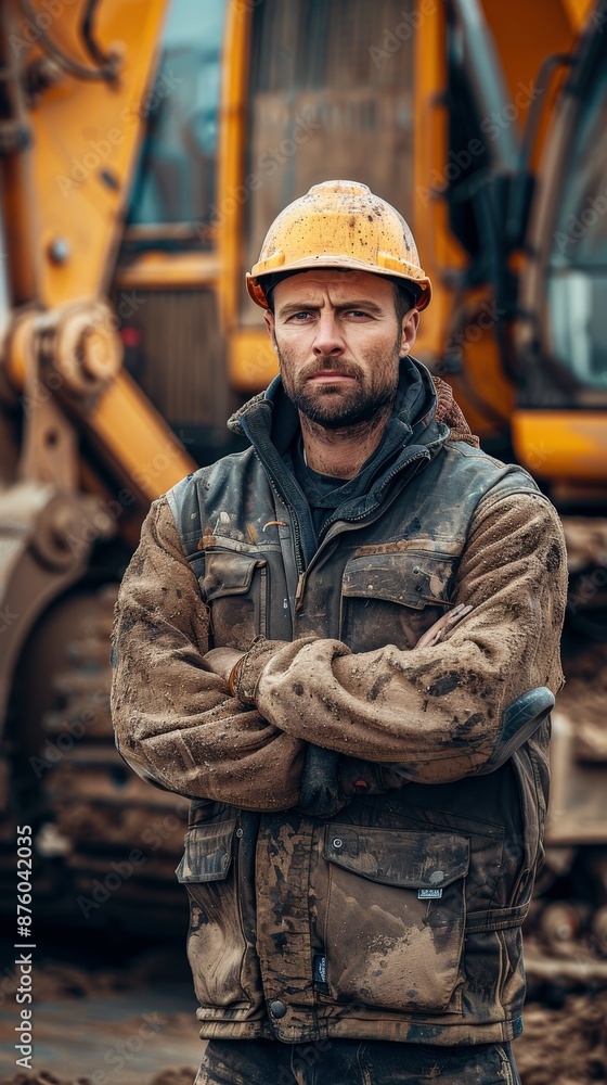 Construction Worker Posing in Front of Excavator Construction Worker Posing in Front of Excavator