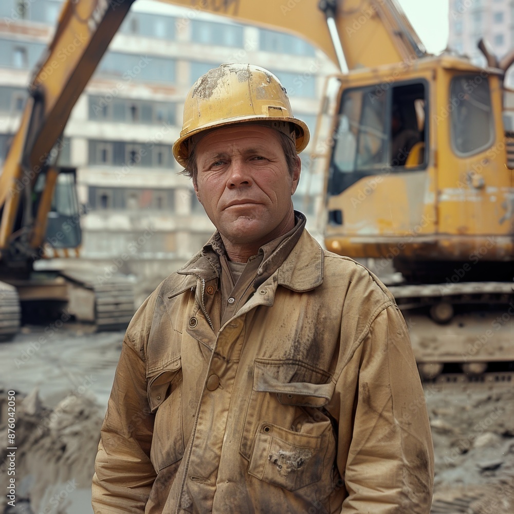 Construction Worker Posing With Excavator Construction Worker Posing With Excavator