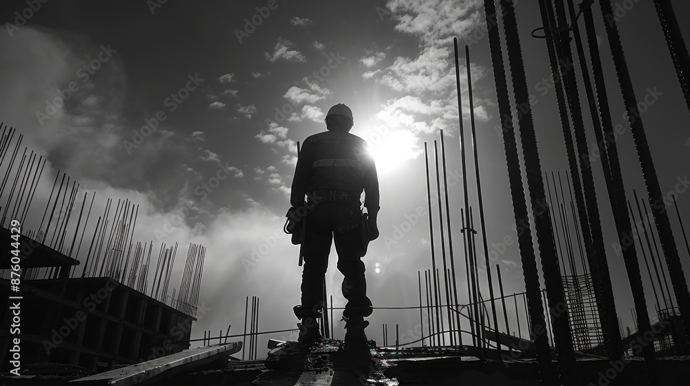 custom made wallpaper toronto digitalSilhouette of a Construction Worker Against a Cloudy Sky