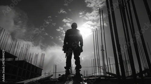 Wallpaper Mural Silhouette of a Construction Worker Against a Cloudy Sky Torontodigital.ca