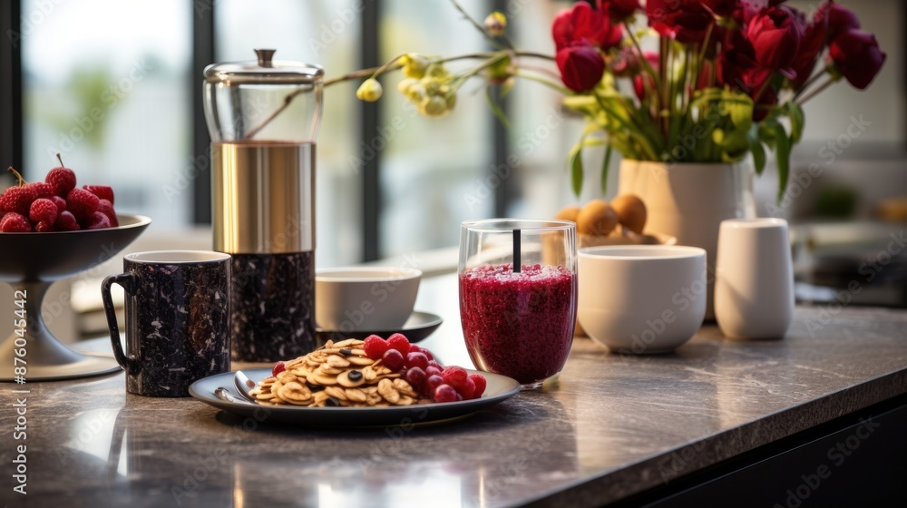 Breakfast on the table in the kitchen. Breakfast on the table in the kitchen.
