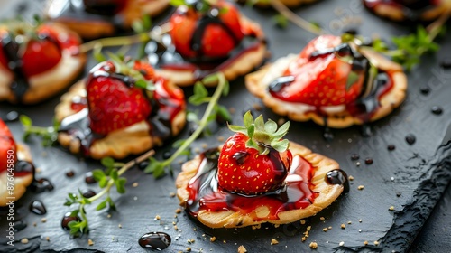 Canapes with strawberries and balsamic vinegar