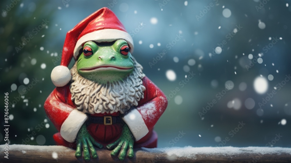 Portrait of a frog in Santa hat. Christmas background. Portrait of a frog in Santa hat. Christmas background.