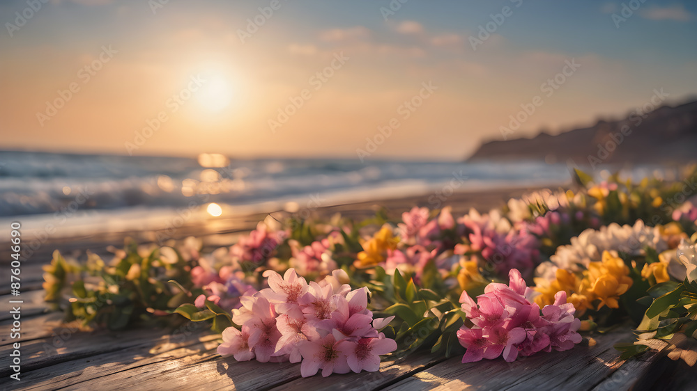 Fototapeta premium Beautiful flowers on the beach of sea
