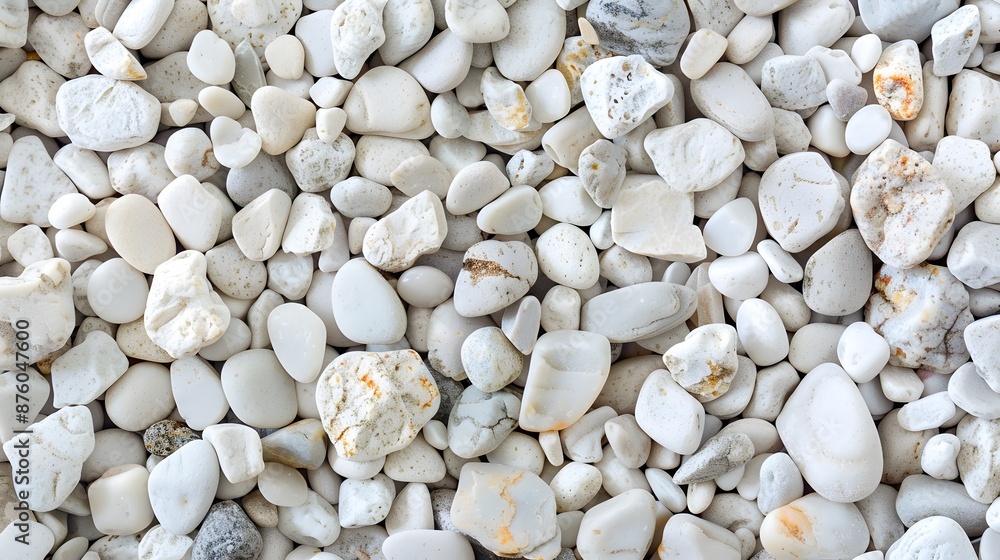 Texture pattern of white pebbles gravel and small stones in walk way path and floor for garden interior decoration background. Various shapes of white decorative gravel stones pattern for background. Texture pattern of white pebbles gravel and small stones in walk way path and floor for garden interior decoration background. Various shapes of white decorative gravel stones pattern for background.