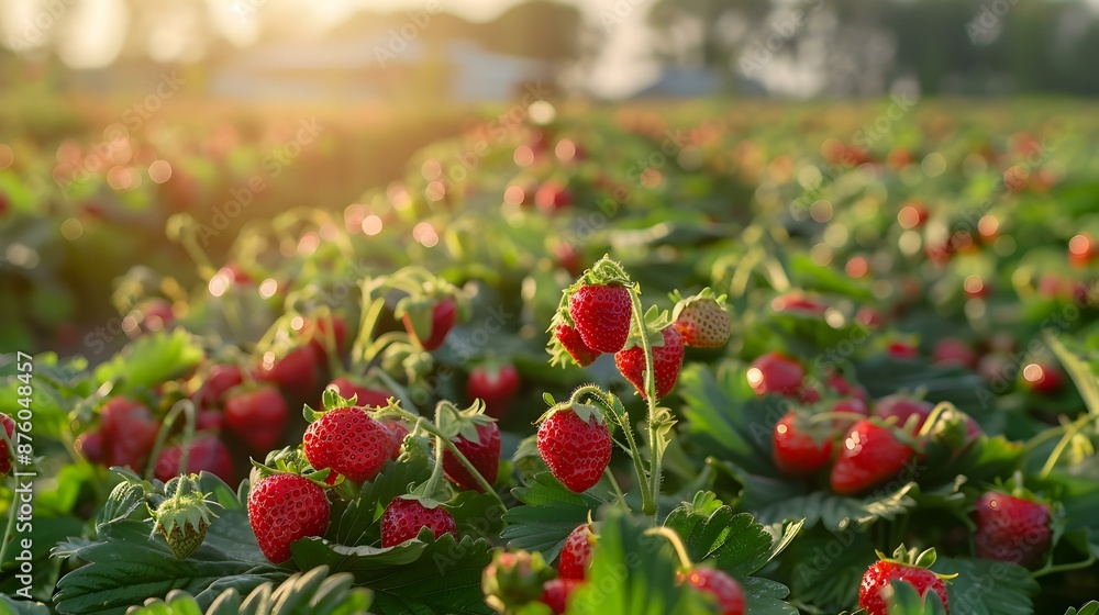 Obraz premium A field of ripe strawberries in summer