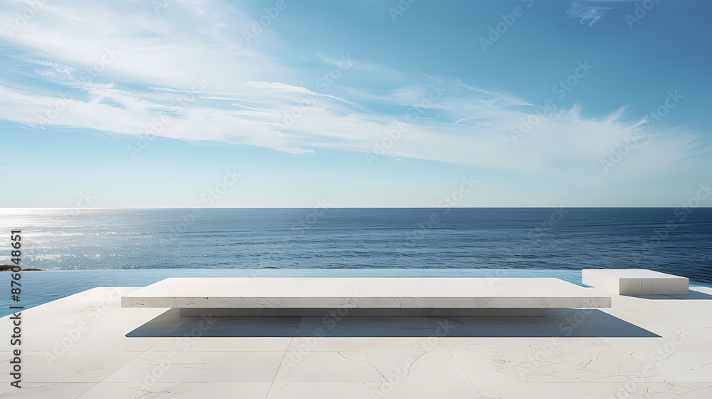 Minimalist white platform by the sea Minimalist white platform by the sea