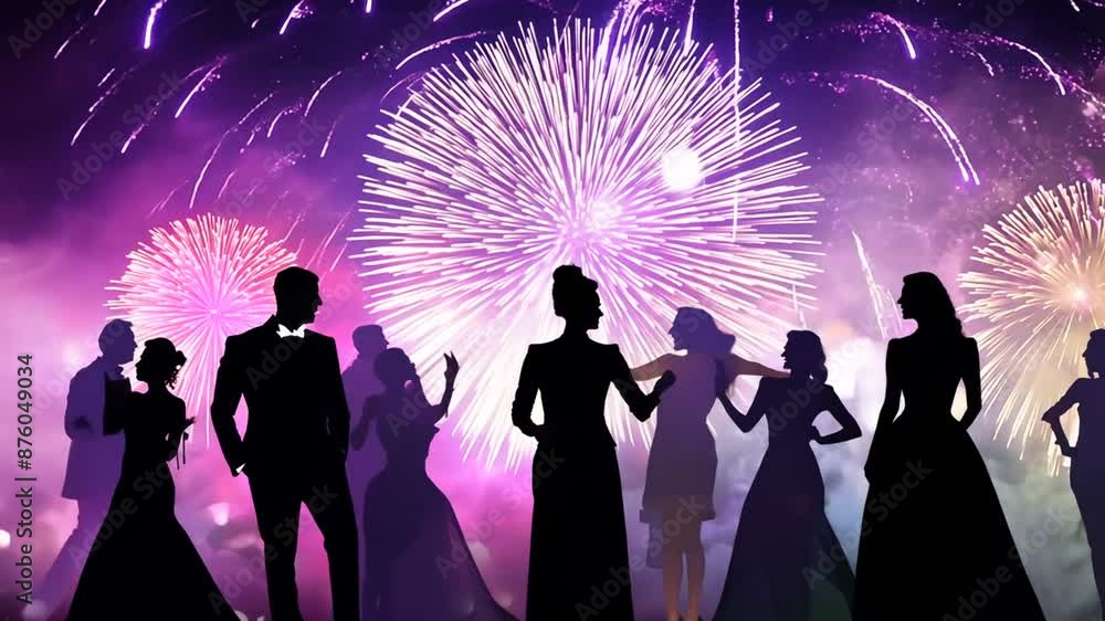 Gala Party Guests Silhouetted Against Fireworks Generative AI Gala Party Guests Silhouetted Against Fireworks Generative AI