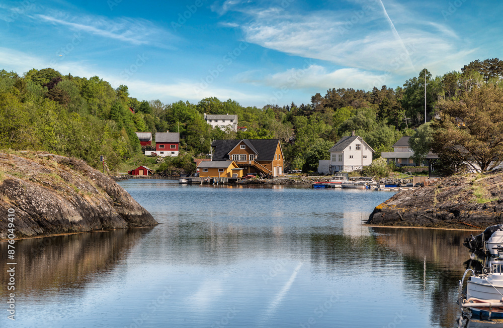 Fjord harbor on Boemlo in the Norwegian archipelago fjordland, Norway Fjord harbor on Boemlo in the Norwegian archipelago fjordland, Norway