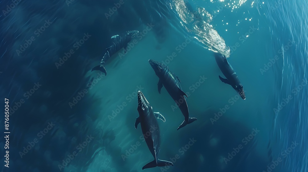 Obraz premium Ocean with whales where sea giants