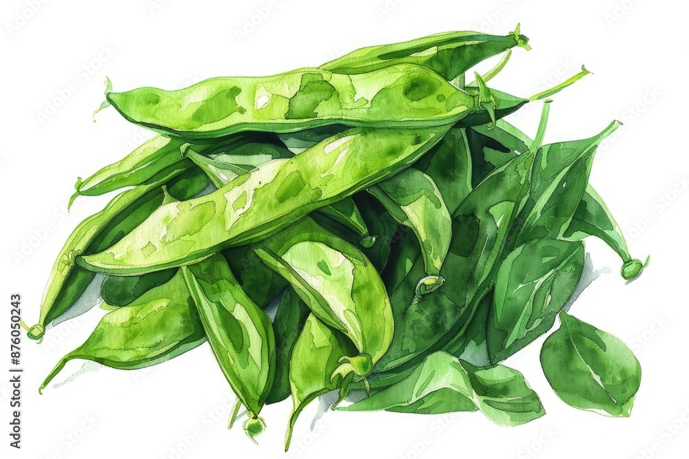 Fresh Green Mung Beans Pile. Hand-drawn Watercolor Illustration of Raw Vegan Ingredient Fresh Green Mung Beans Pile. Hand-drawn Watercolor Illustration of Raw Vegan Ingredient