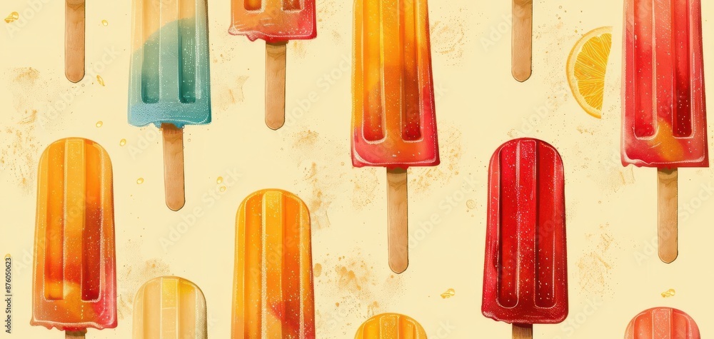 Classic nostalgic popsicle pattern with timeless designs and muted colors, capturing a sense of nostalgia and warmth, ideal for vintage-themed projects Classic nostalgic popsicle pattern with timeless designs and muted colors, capturing a sense of nostalgia and warmth, ideal for vintage-themed projects