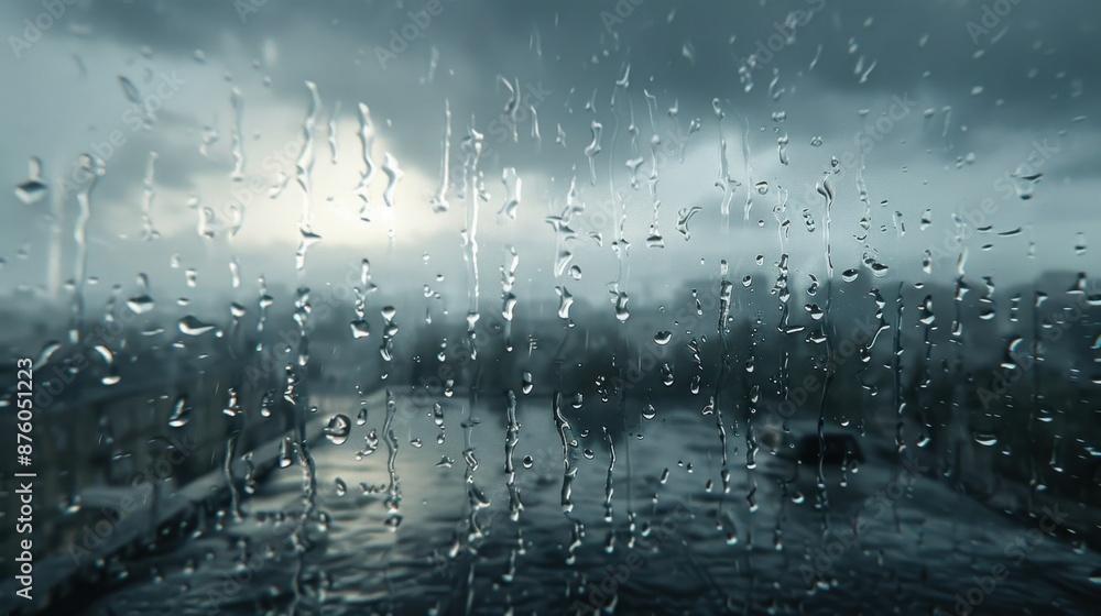 moody rainy day atmosphere. The image features dark grey tones and thick rain clouds dominating the sky. A wide shot background showcases a cityscape or a natural moody rainy day atmosphere. The image features dark grey tones and thick rain clouds dominating the sky. A wide shot background showcases a cityscape or a natural
