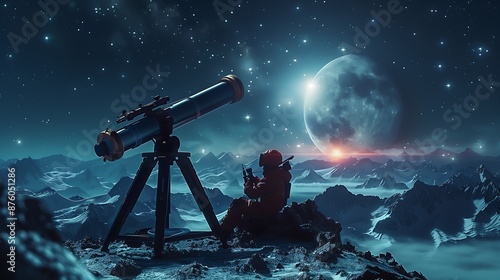 Observing the moon through a telescope is what the person is doing