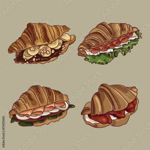Croissants with different fillings set