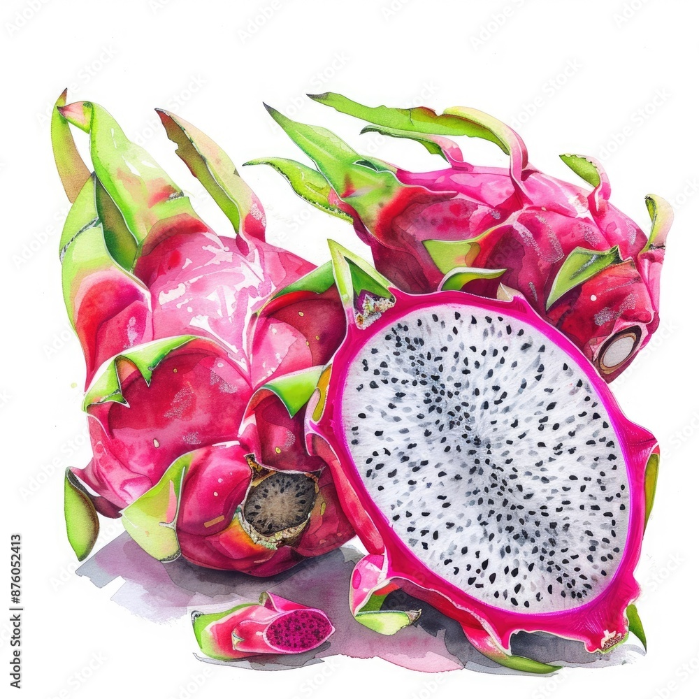 Hand-painted dragon fruit: Fresh and juicy illustration of organic tropical fruit Hand-painted dragon fruit: Fresh and juicy illustration of organic tropical fruit