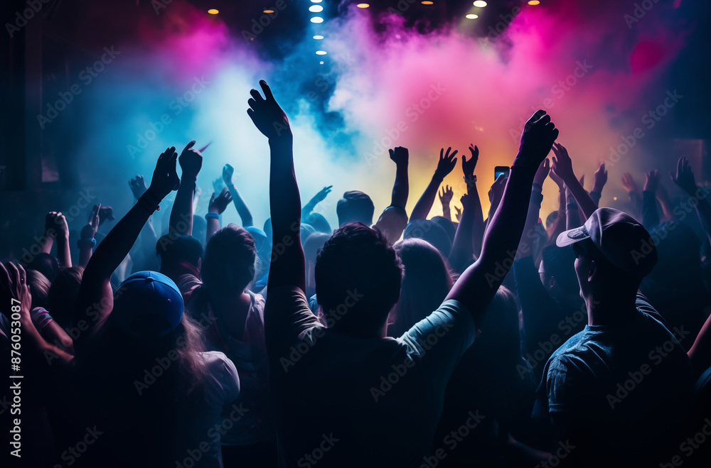 Colorful Concert Crowd with Raised Hands Colorful Concert Crowd with Raised Hands