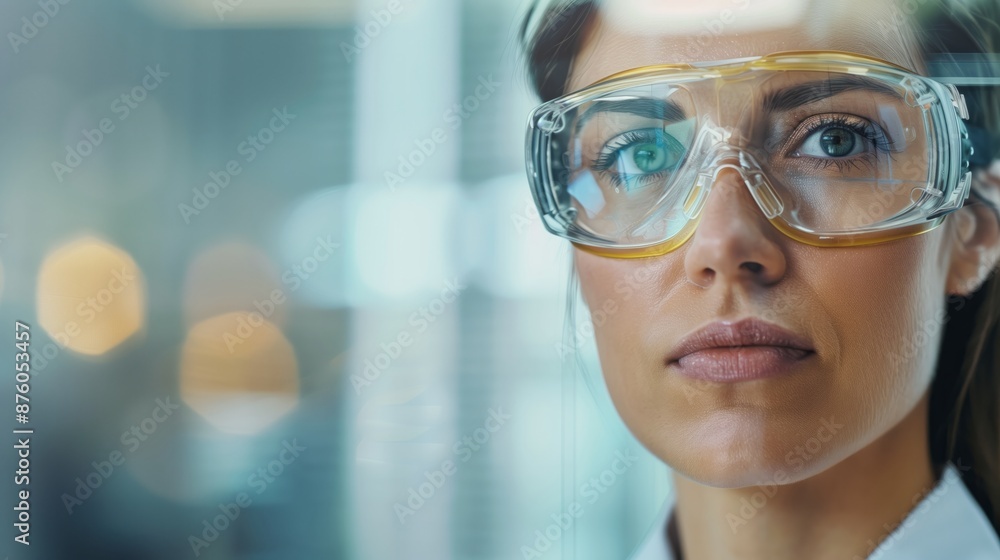 A woman wearing glasses looks through a clear glass panel, illuminated by blue lights in the background. A woman wearing glasses looks through a clear glass panel, illuminated by blue lights in the background.