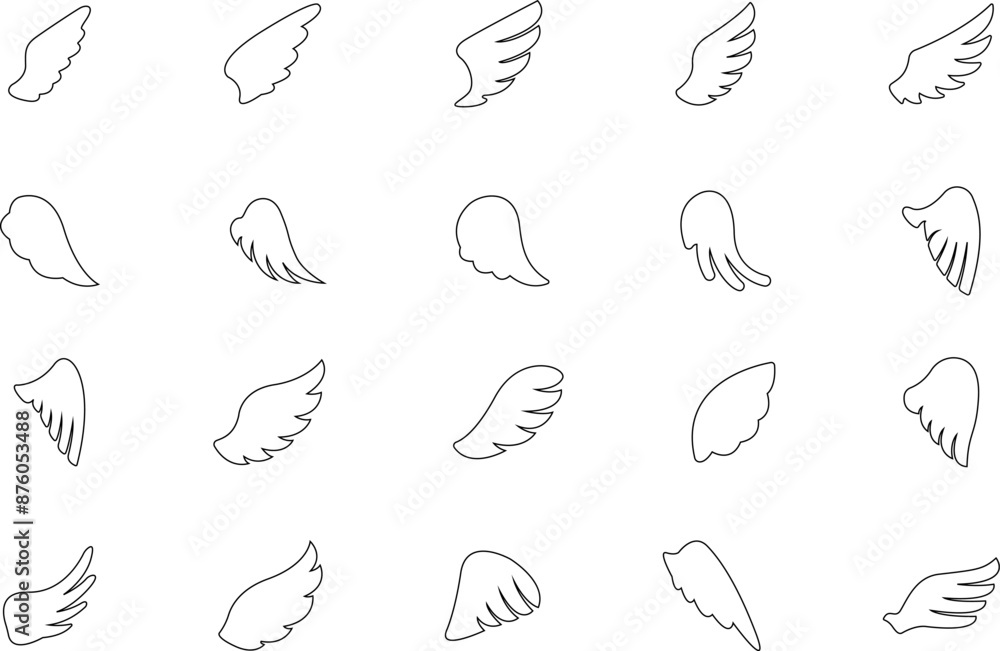 Wings icon. Angel Wings Black silhouette. Set of hand drawn bird or angel wings. Wings Collection - Vector illustration. Wings icon. Angel Wings Black silhouette. Set of hand drawn bird or angel wings. Wings Collection - Vector illustration.