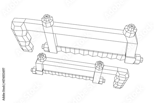 Hacksaw manual or Hand hacksaw. Wireframe low poly mesh vector illustration