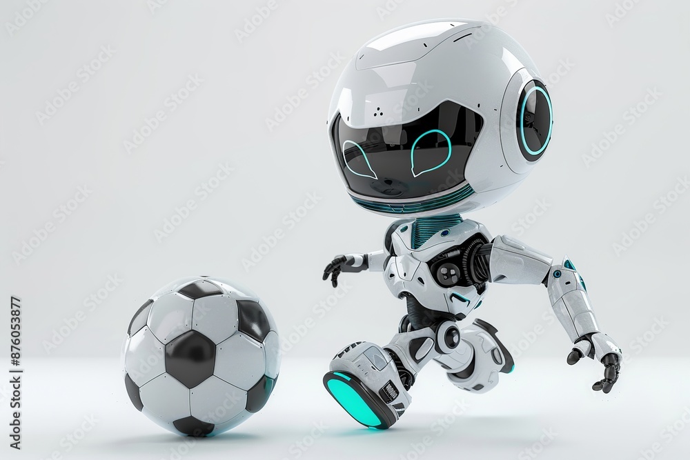 Futuristic Robot football player plays in soccer ball, isolated on white background Futuristic Robot football player plays in soccer ball, isolated on white background