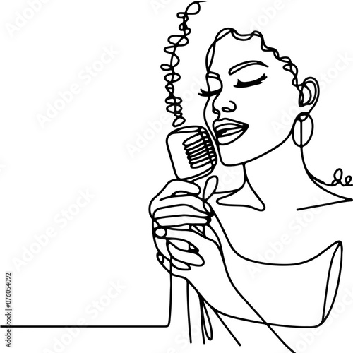 singer one line art drawing continuous vector illustration, isolated on transparent background