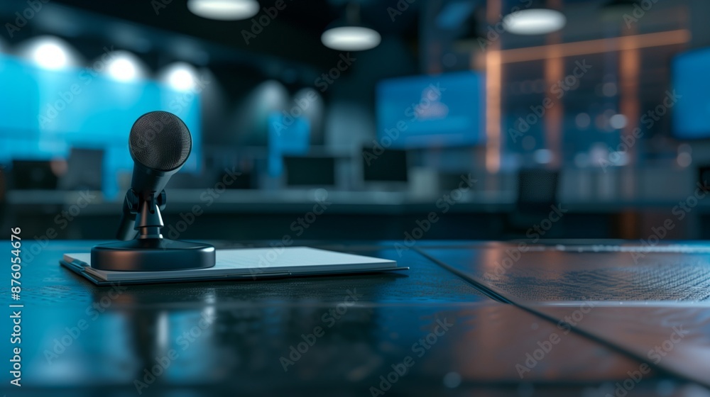 Broadcasting microphone ready for a new person. Broadcasting microphone ready for a new person.