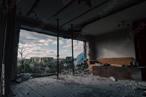 destroyed houses in a city lost in the war in Ukraine