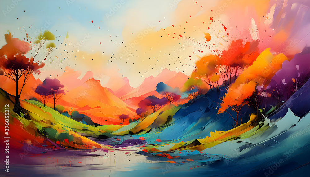 Painting abstract art panorama digital art style, illustration painting on digital art concept, Generative AI. Painting abstract art panorama digital art style, illustration painting on digital art concept, Generative AI.