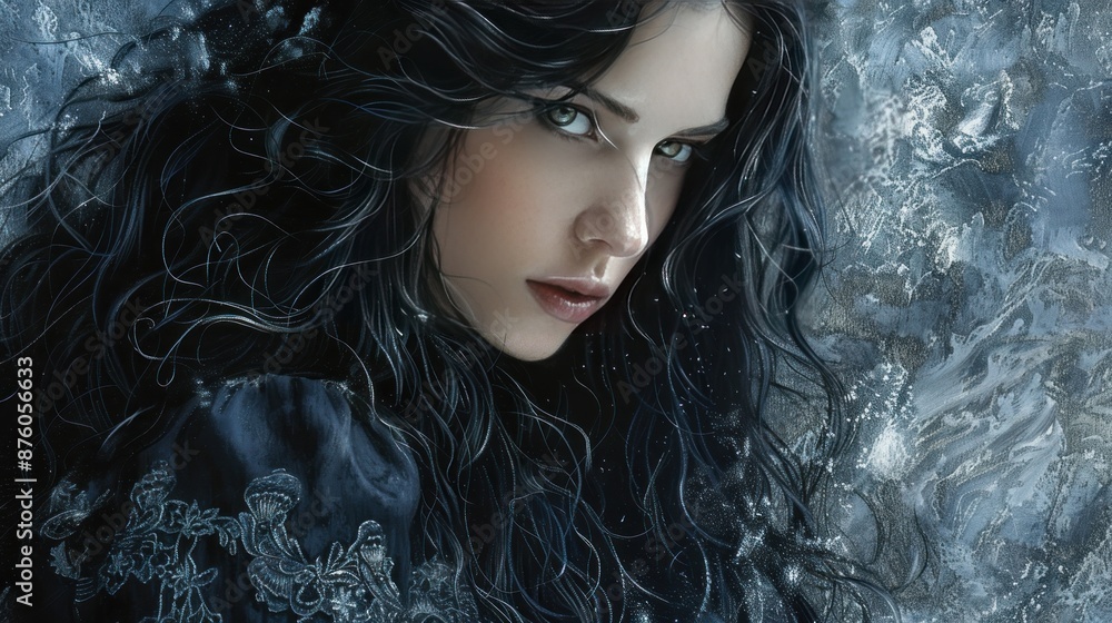 Fototapeta premium Mystical Portrait of a Woman with Long Black Hair