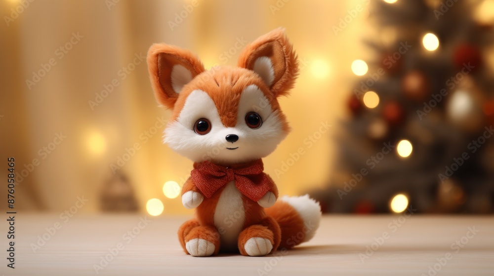 Cute fox toy on Christmas background. Cute fox toy on Christmas background.