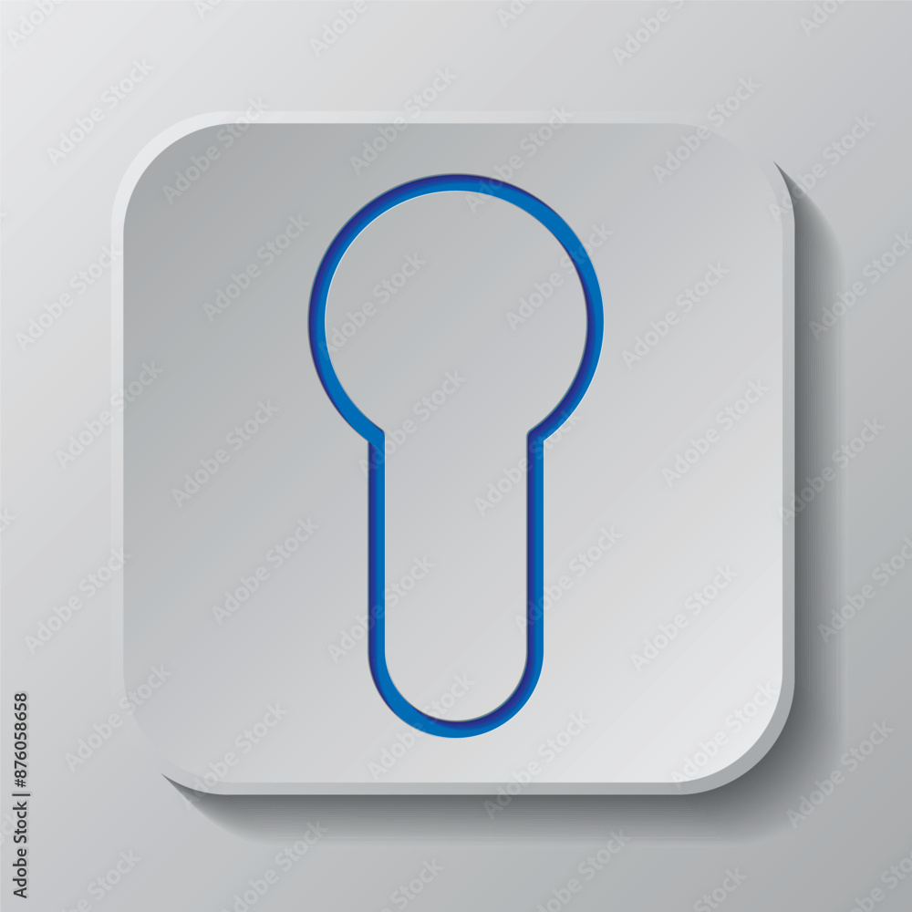 Keyhole icon, vector. Flat design. Paper cut design. Cutted blue symbol with shadow. Gray badge button, gray background Keyhole icon, vector. Flat design. Paper cut design. Cutted blue symbol with shadow. Gray badge button, gray background