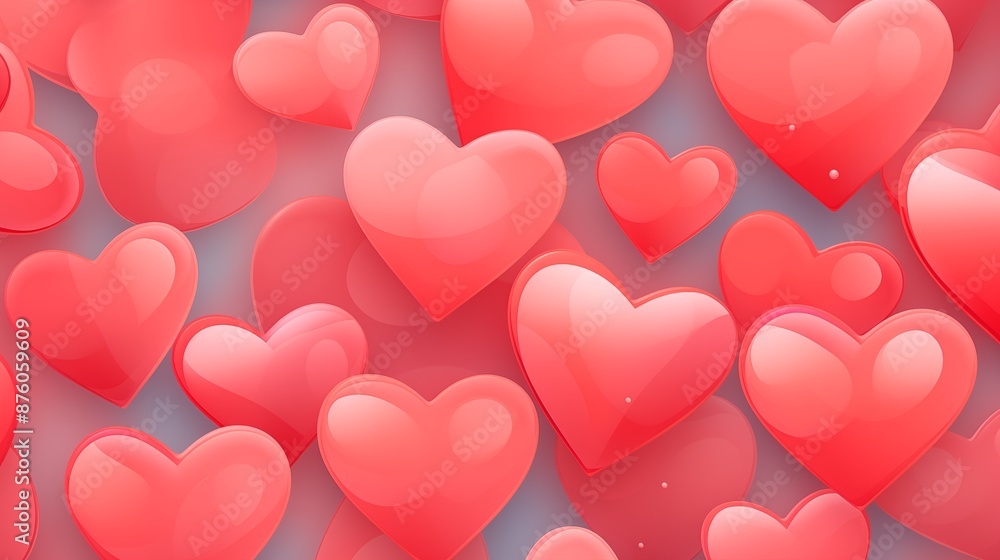 Pattern of Various Sized Red 3D Hearts on a Glossy Background Pattern of Various Sized Red 3D Hearts on a Glossy Background