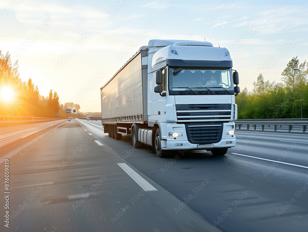 Commercial truck driving on highway Commercial truck driving on highway