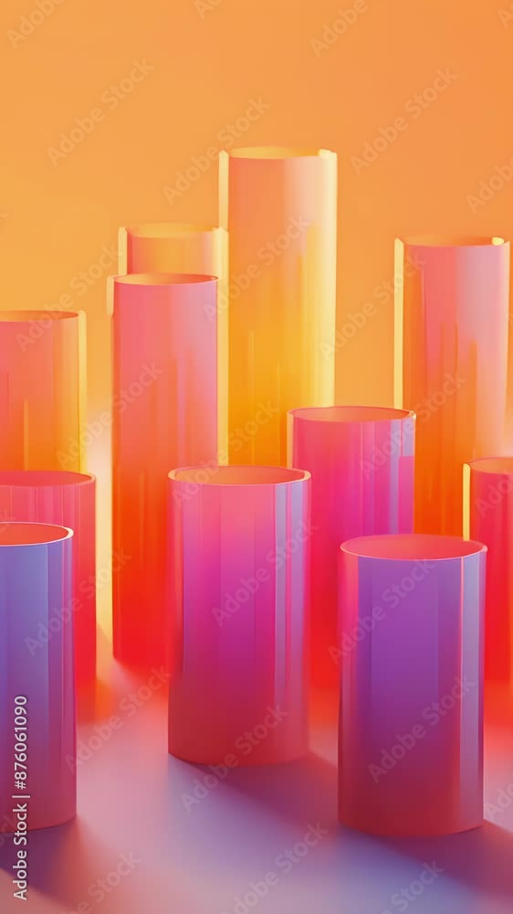 A series of cylindrical vessels in gradient shades of a single color showcasing the beauty of simple geometric shapes. A series of cylindrical vessels in gradient shades of a single color showcasing the beauty of simple geometric shapes.