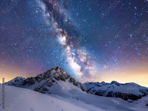 milky way above snow covered Austrian mountains