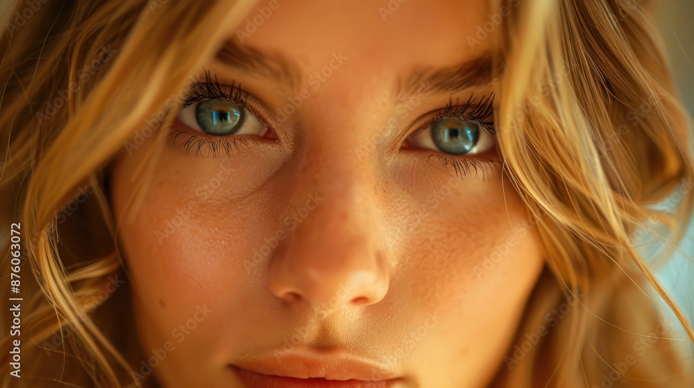 Close Up Portrait of Young Woman With Blue Eyes and Blonde Hair. Generative AI Close Up Portrait of Young Woman With Blue Eyes and Blonde Hair. Generative AI