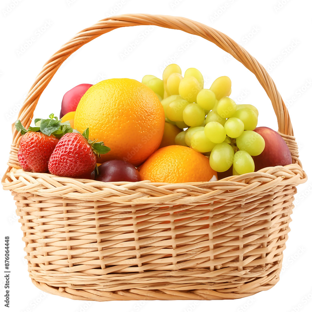 Various fruits in a tropical theme basket on a transparent background. grapes, kiwi, strawberries, apples. design elements. png. Various fruits in a tropical theme basket on a transparent background. grapes, kiwi, strawberries, apples. design elements. png.
