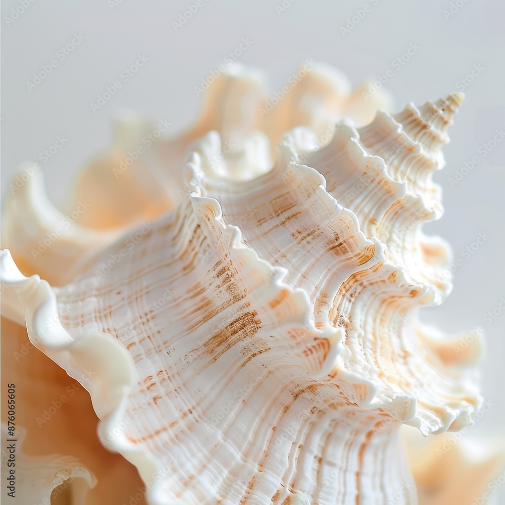 A detailed macro photograph of a seashell, sharp focus, minimalist white background, soft and natural colors A detailed macro photograph of a seashell, sharp focus, minimalist white background, soft and natural colors