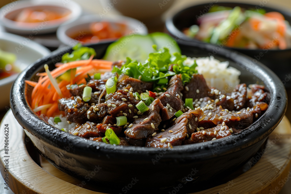 Bulgogi Marinated beef, usually thinly sliced, grilled or stir-fried, and often served with rice and vegetables Bulgogi Marinated beef, usually thinly sliced, grilled or stir-fried, and often served with rice and vegetables