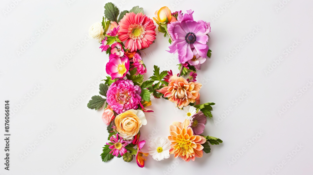Obraz premium Create unique decorations with real flowers arranged in the shape of letters. This collection of vibrant flower fonts is perfect for spring, summer, and other special occasions.