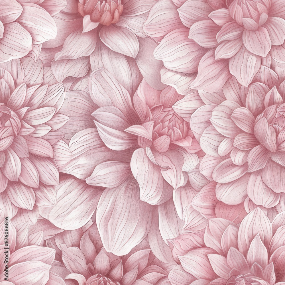 A seamless pattern of large flowers in soft pink, hand illustrated with texture A seamless pattern of large flowers in soft pink, hand illustrated with texture