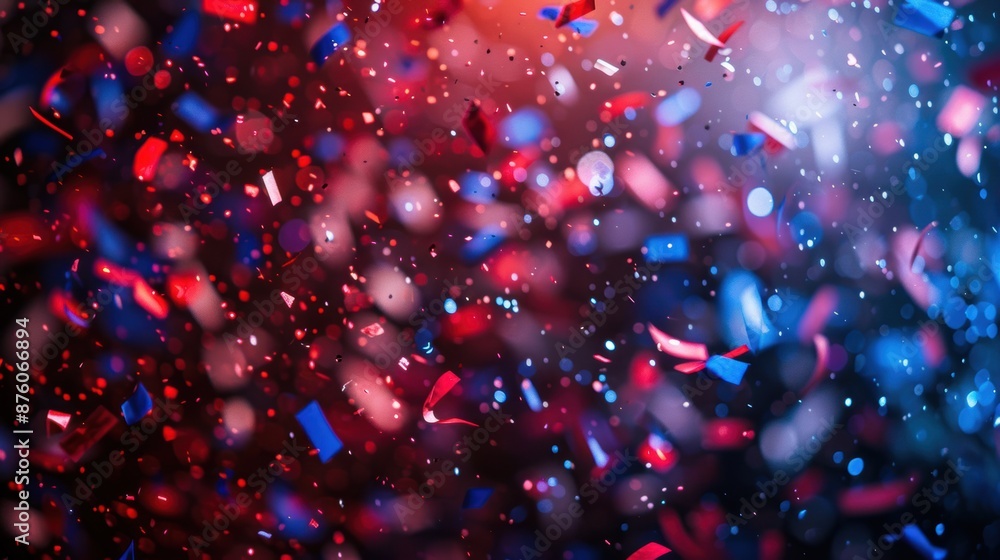 Vivid red and blue confetti bursts through the air, creating a dynamic and colorful celebration scene full of energy. Vivid red and blue confetti bursts through the air, creating a dynamic and colorful celebration scene full of energy.