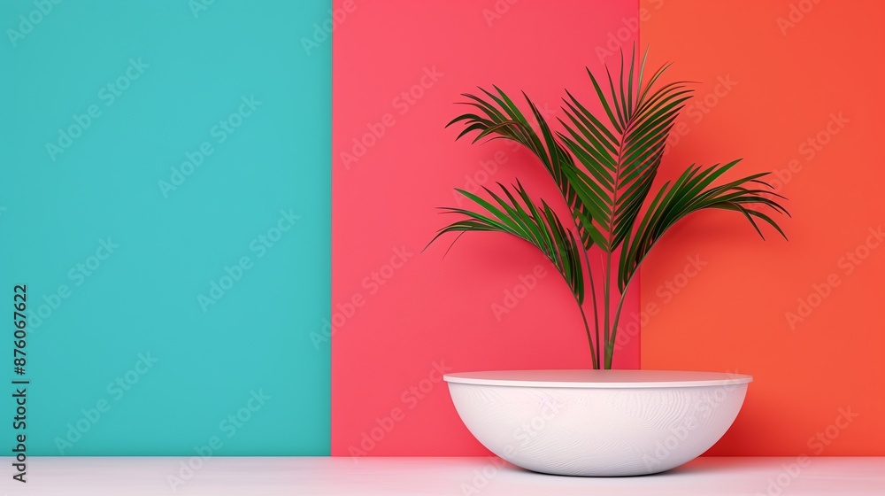 Simple geometric podium mockup against a bright using complementary colors, ideal for advertising presentations that require vibrant and balanced visuals. Clean and Clear Color, Realistic Photo, , Simple geometric podium mockup against a bright using complementary colors, ideal for advertising presentations that require vibrant and balanced visuals. Clean and Clear Color, Realistic Photo, ,