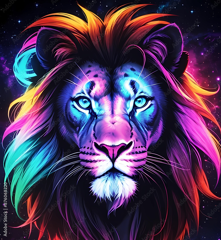 Abstract colorful elegant neon lion art Abstract colorful elegant neon lion art