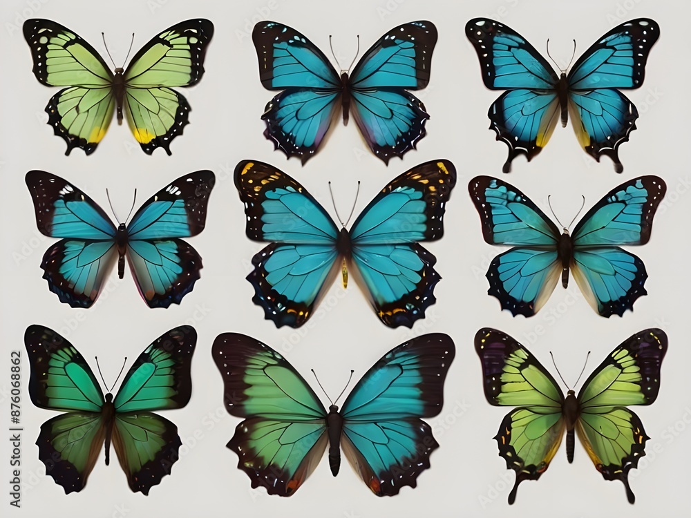 Obraz premium a collection of butterflies with different colors and shapes set of beautiful blue green yellow