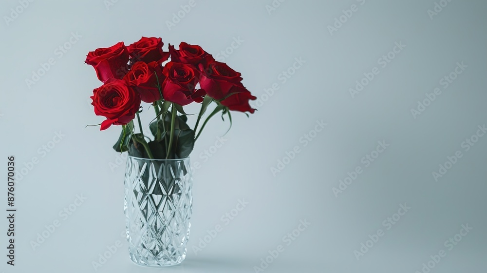 Obraz premium Elegant Red Roses in Crystal Vase on White Background