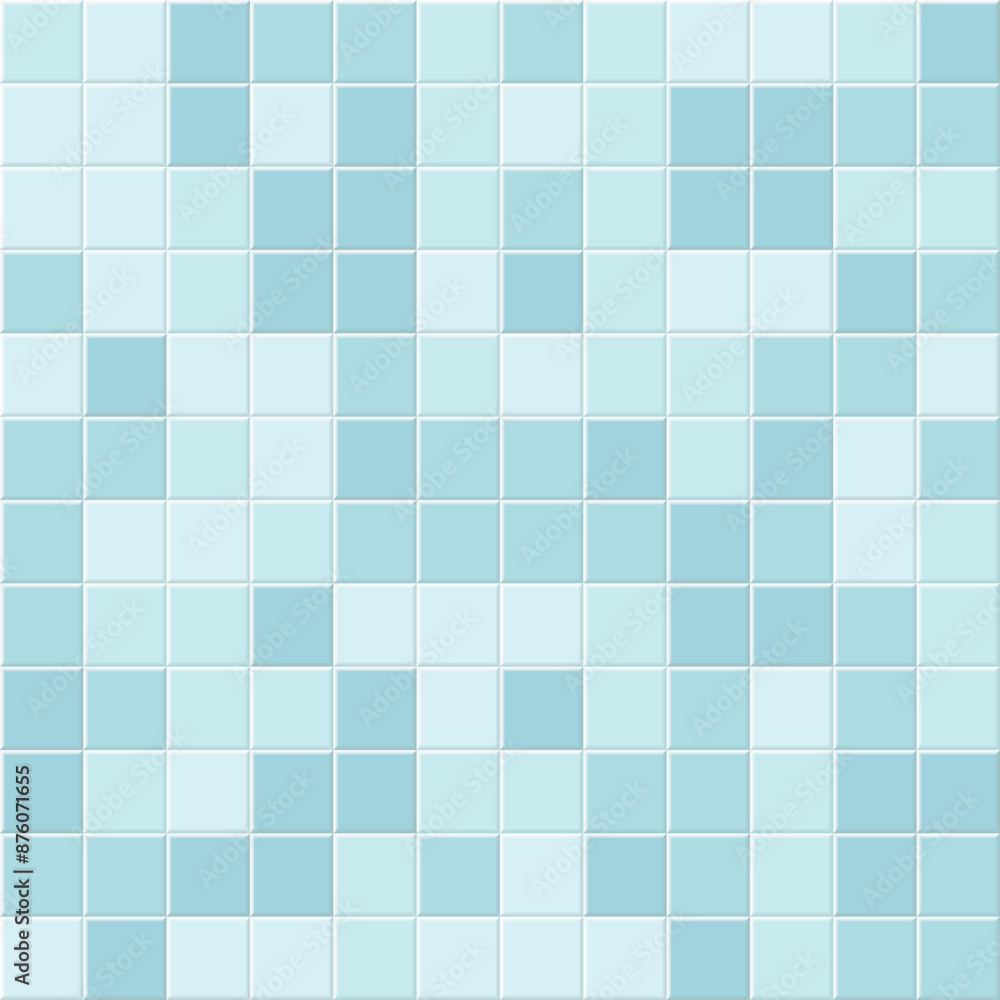 Fototapeta premium Blue white mosaic bathroom brick tile. Wall and floor in bath seamless background. Ceramic tiled grid pattern. Realistic 3d vector illustration